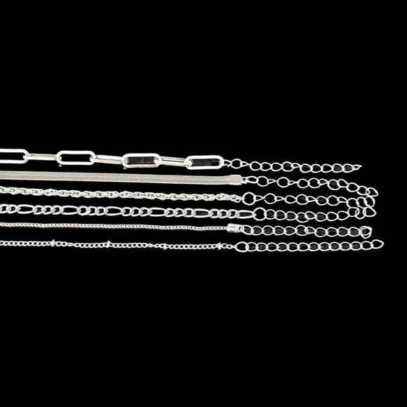 The Uptown Six – Silver Tone Chains in Mixed Styles – Adjustable Length Set - Picture 7 of 7